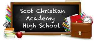 Chalkboard with the name of school: Scot Christian Academy High School