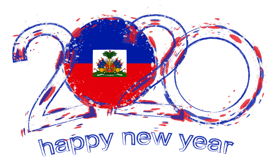 Happy new year! New Year's graphic with Haitian flag in one of the "o"s.